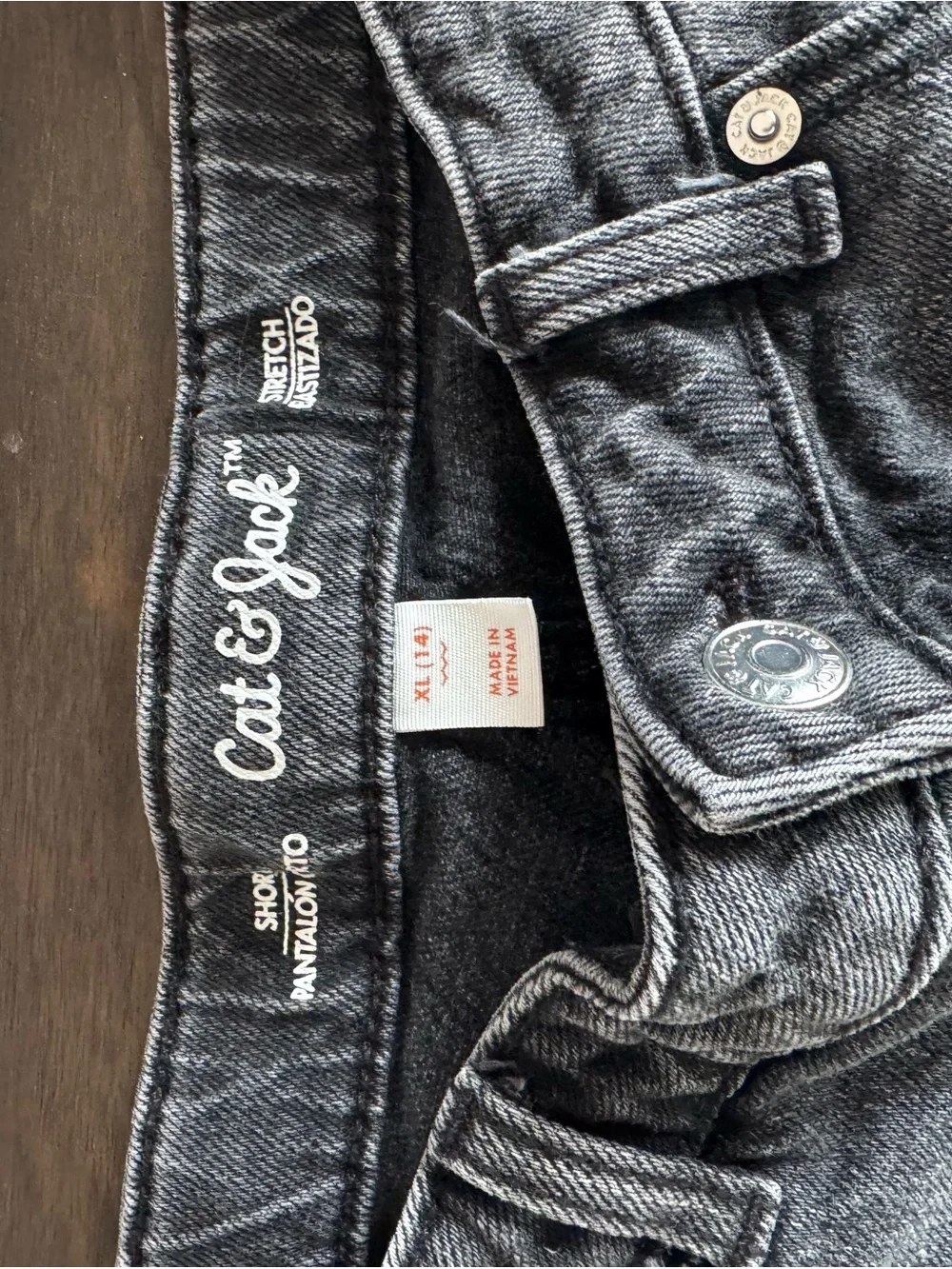 Cat & Jack Black Washed Denim Shorts with Floral Embroidery